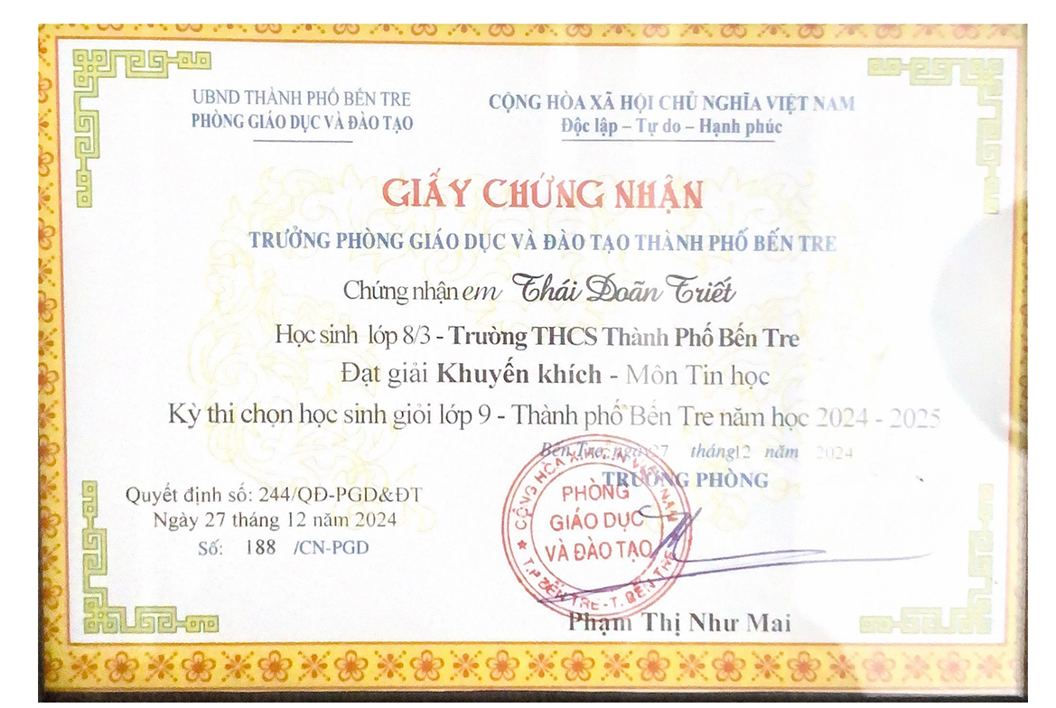 Giải Khuyến Khích HSG Tin học lớp 9